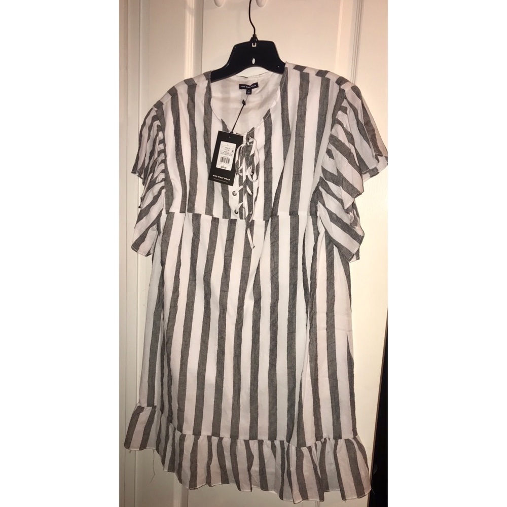 Gray and white stripped dress